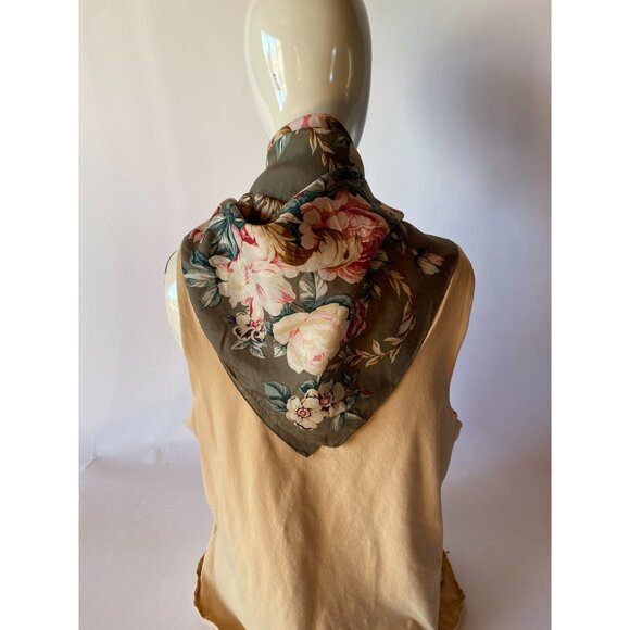 Vintage Floral Silk Scarf Shawl Wrap With Large Rose Pattern - Picture 12 of 16